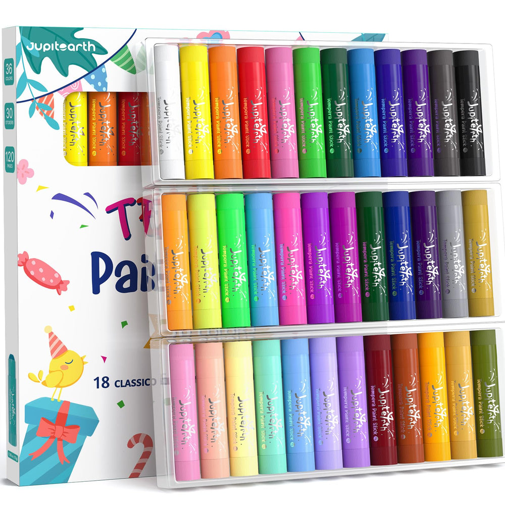 JUPITEARTH Paint Sticks packaging reveals 36 colors for a vibrant, kid-friendly set