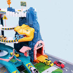 Juqic colorful vehicles track encourages problem solving during build and race play.