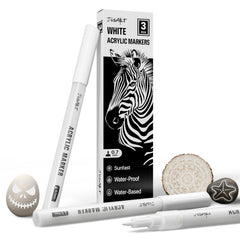 JusArt white marker 0.7mm tip enabling precise detailing on dark surfaces.
