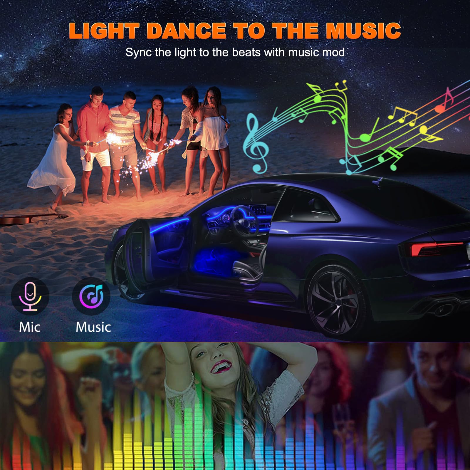 Jushope lights in music mode syncing to audio for a vibey cabin