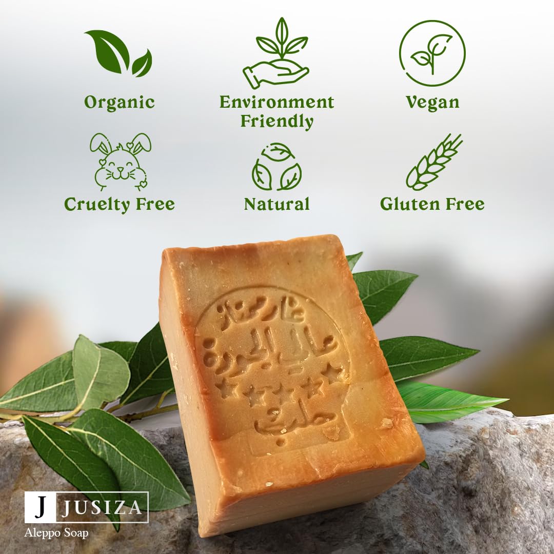 Traditional handmade JUSIZA Aleppo Soap reflects lasting craftsmanship.