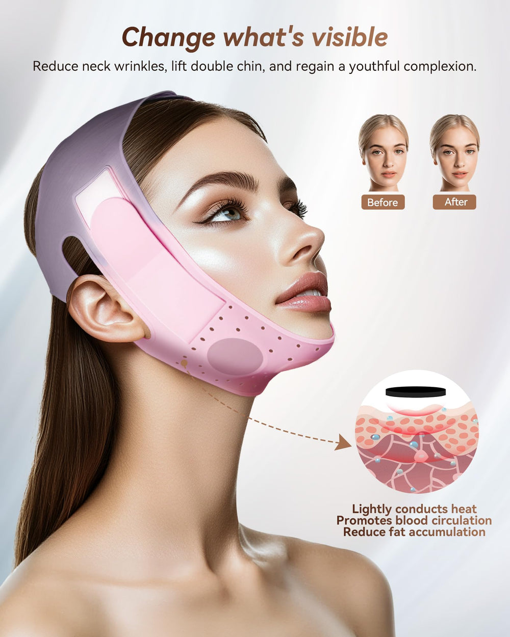 JUSMORE silicone chin strap highlights skin-safe, hypoallergenic material for comfortable wear.