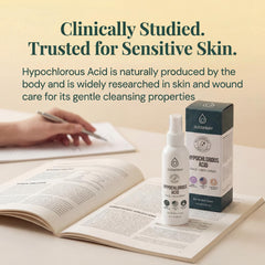 Closeup of HOCl mist application on skin for refreshing care