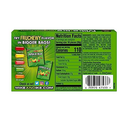 Just Born Mike and Ike Original Fruits 12-pack packaging display for bulk pantry or party snacking.