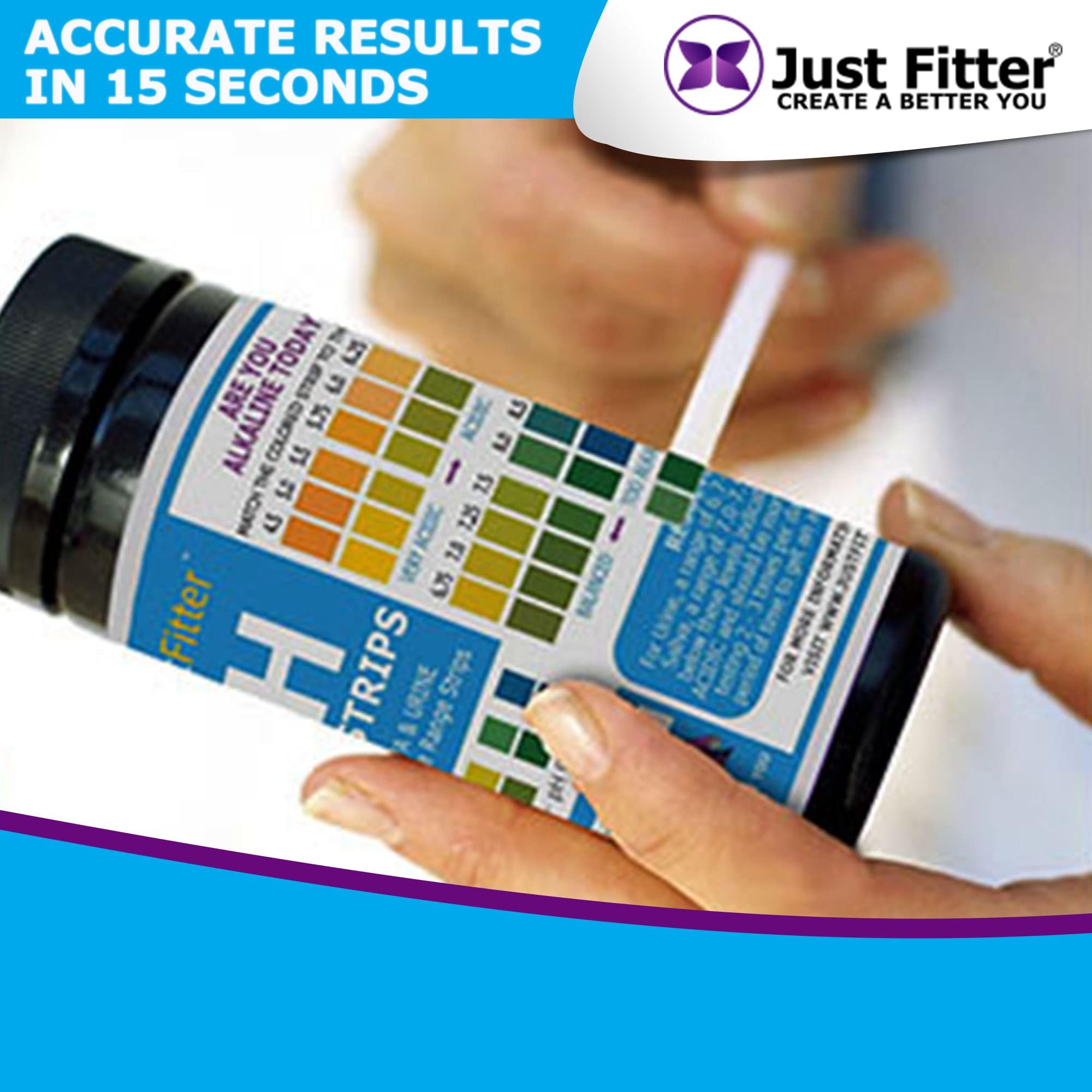Just Fitter color chart close-up helps precise pH comparison.