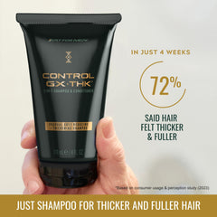 Just for Men Control GX + THK applying conditioner for even coverage and grey reduction.