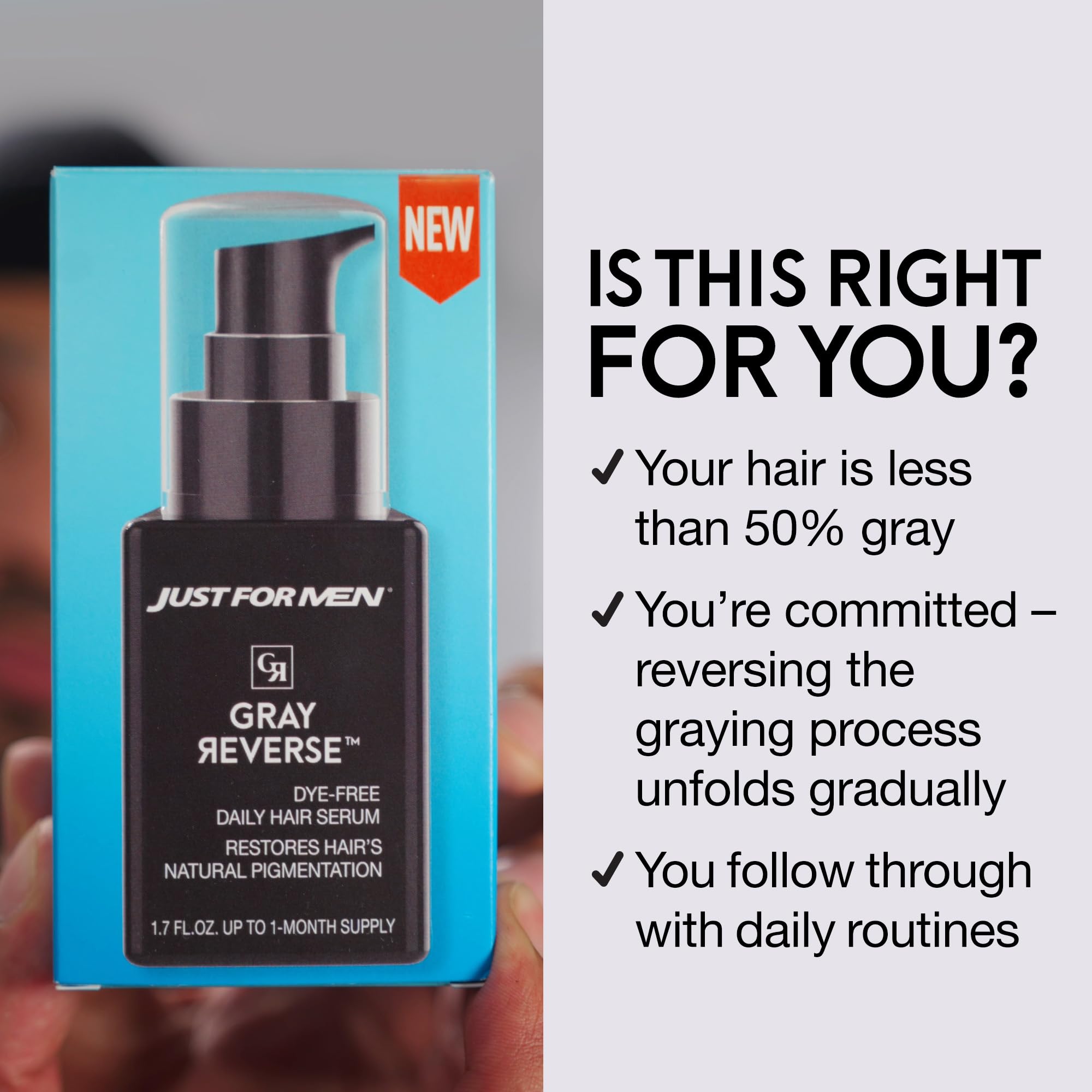 Just for Men Gray Reverse application scene highlighting quick scalp massage
