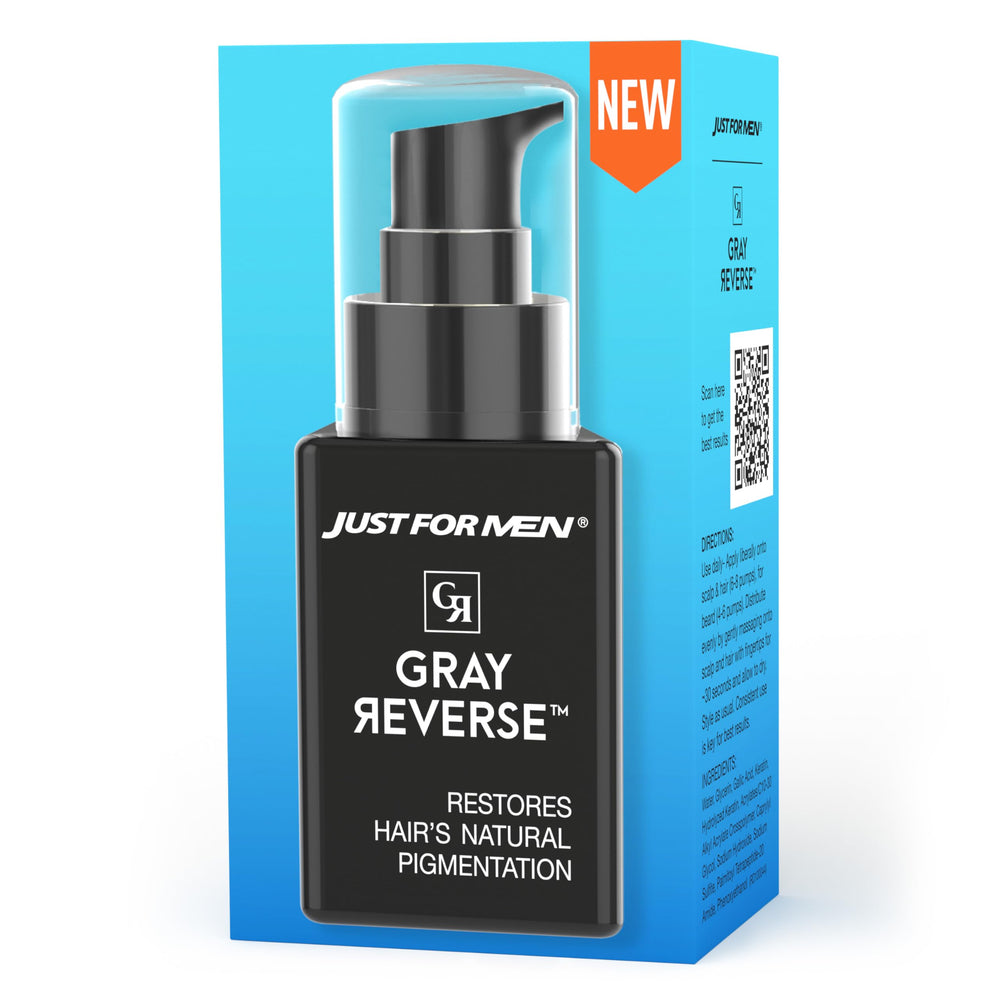 Just for Men Gray Reverse daily serum bottle for easy at-home color revival