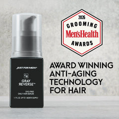 Just for Men Gray Reverse serum dispense pump shown for precise, mess-free application