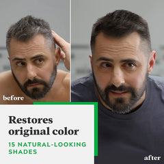 Applying Just For Men Shampoo-In Color to hair strands for gray coverage