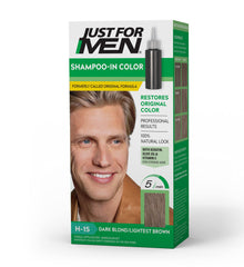 Just For Men Shampoo-In Color bottle applying for natural gray coverage