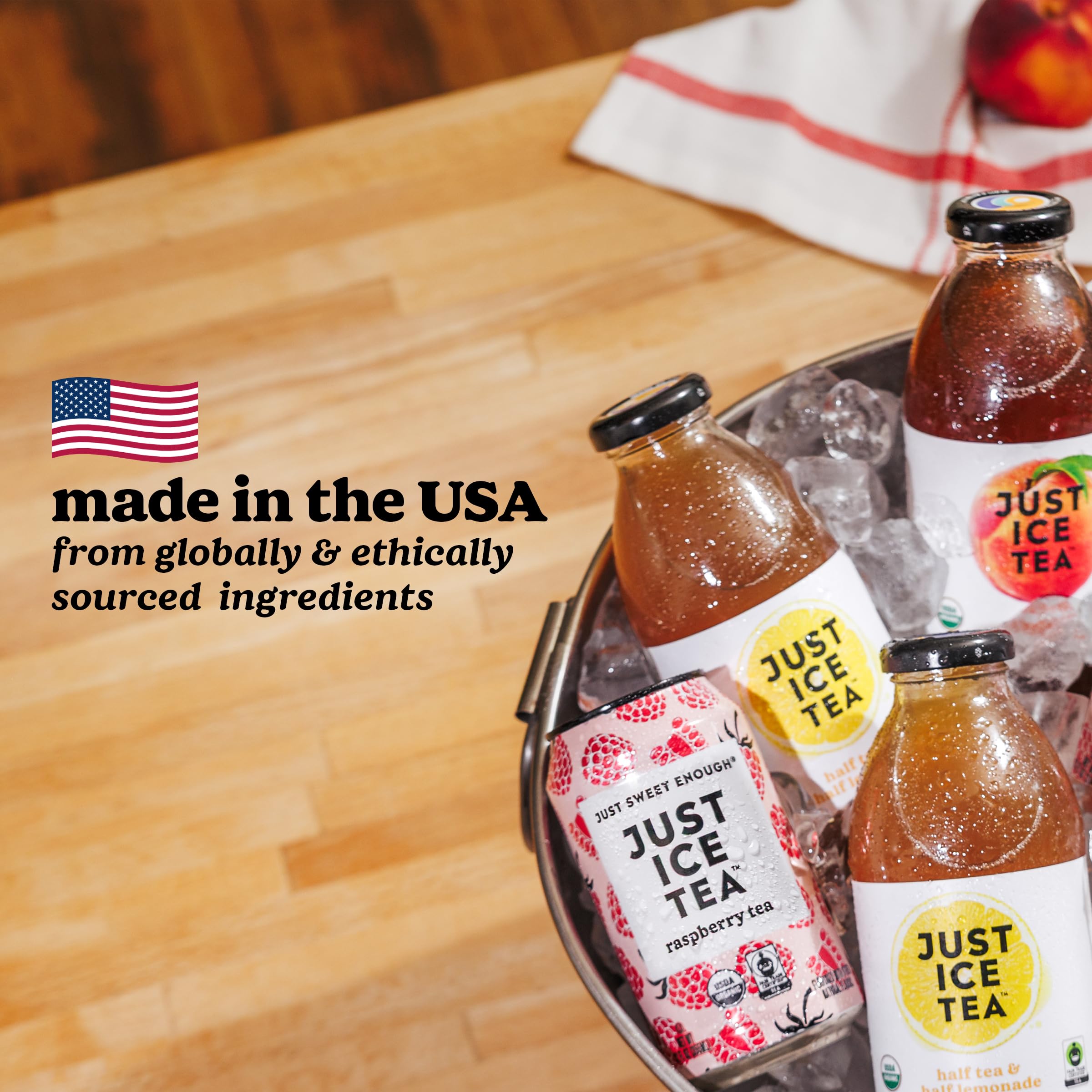 Just Ice Tea lemon-flavored black iced tea can packed for travel or outings