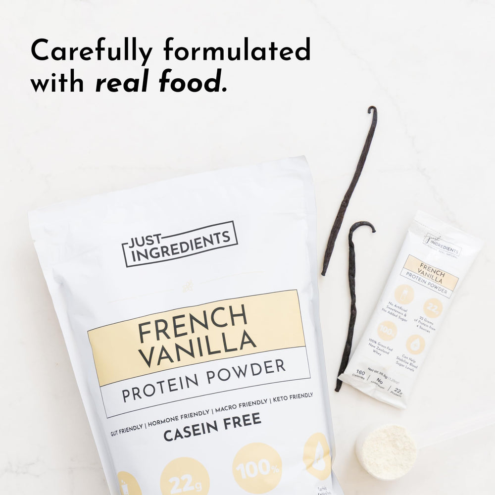 Creamy vanilla shake made with JUST INGREDIENTS powder after workouts.