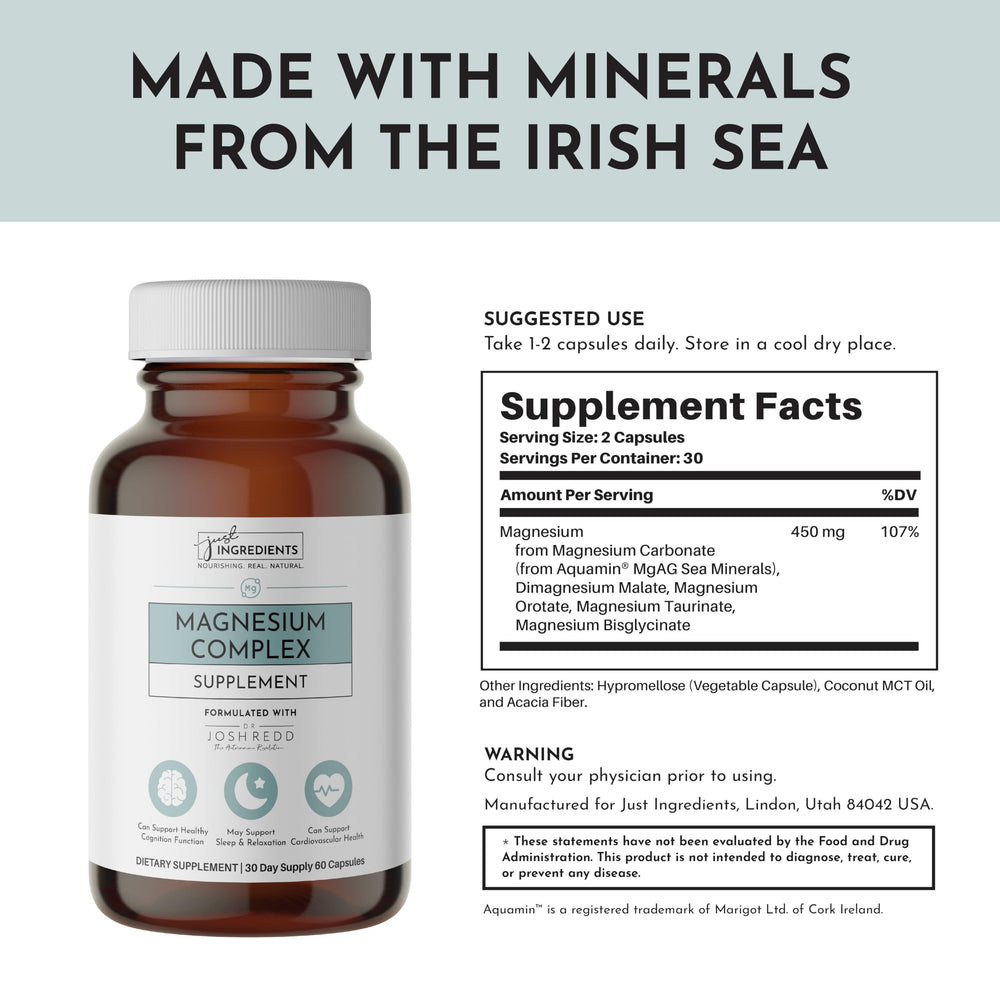 Just Ingredients dosage instructions panel featuring evening use guidance