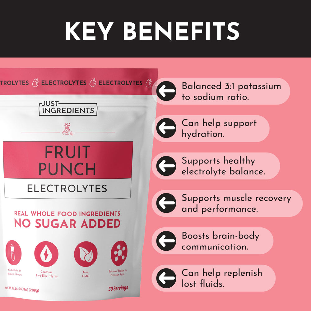 JUST INGREDIENTS Fruit Punch Electrolytes travel on-the-go use supports busy days