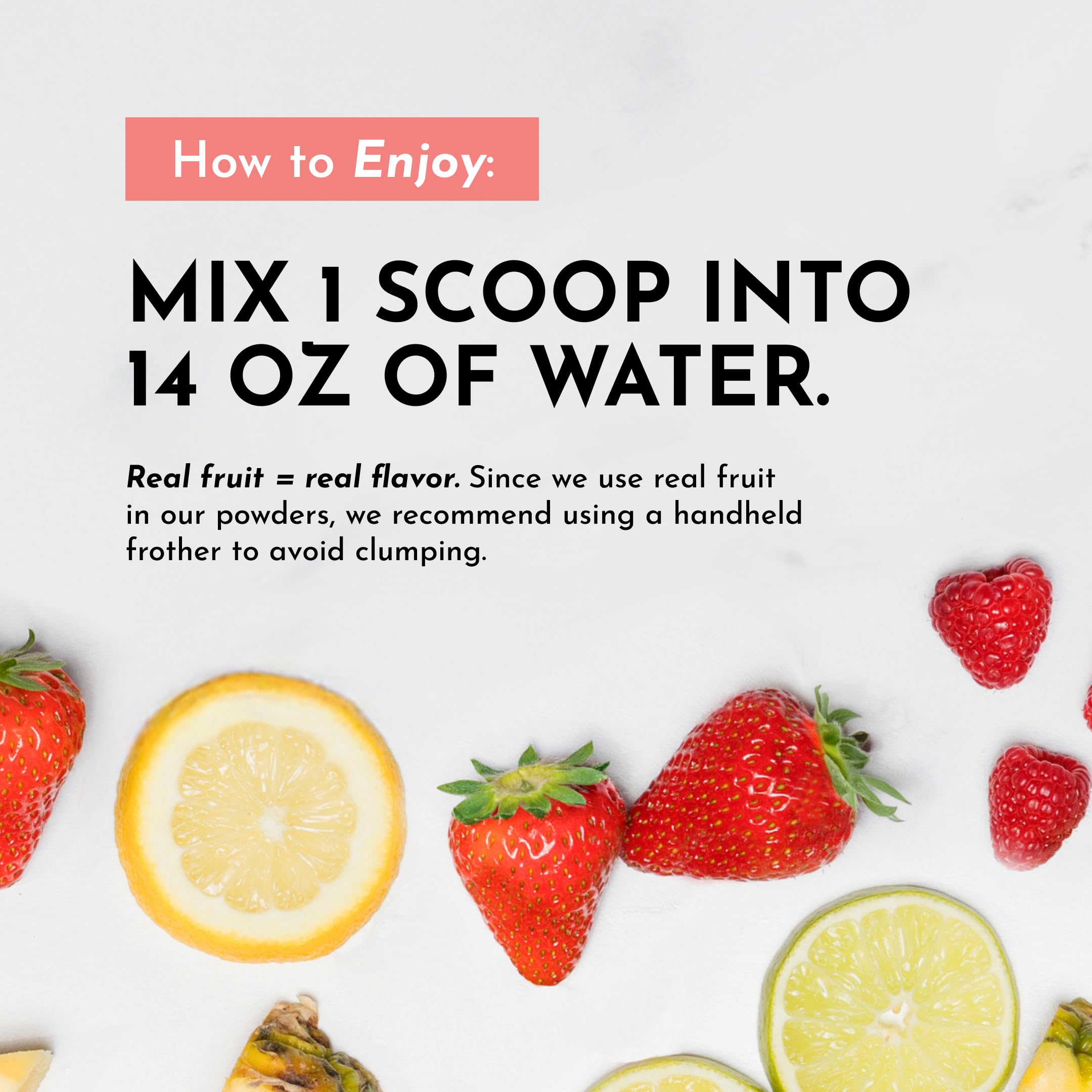 JUST INGREDIENTS Guava Mango Electrolytes coconut water feature supports hydration.