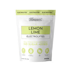 Just Ingredients Lemon Lime Electrolytes bottle-pour shows refreshing hydration for active days.