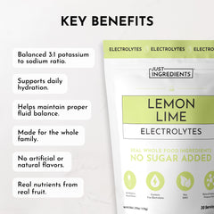 Just Ingredients Lemon Lime Electrolytes real-fruit-extracts deliver clean citrus flavor.