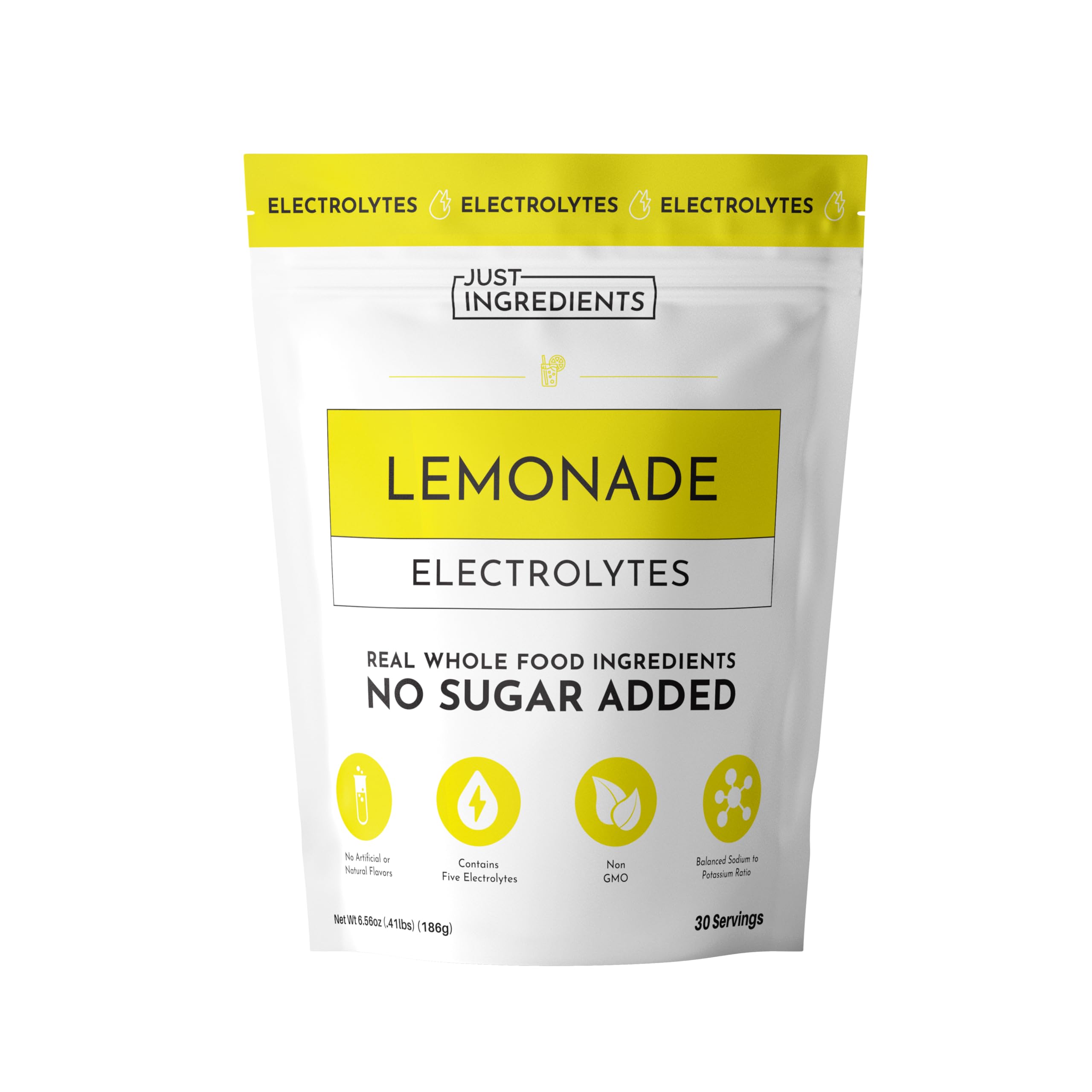 JUST INGREDIENTS Lemonade Electrolytes bottle for refreshing hydration after workouts.