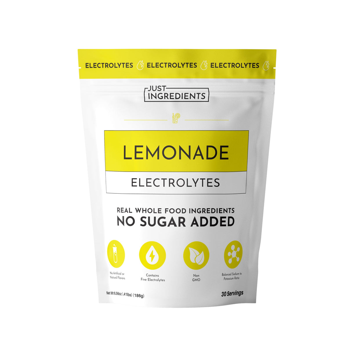 JUST INGREDIENTS Lemonade Electrolytes bottle for refreshing hydration after workouts.