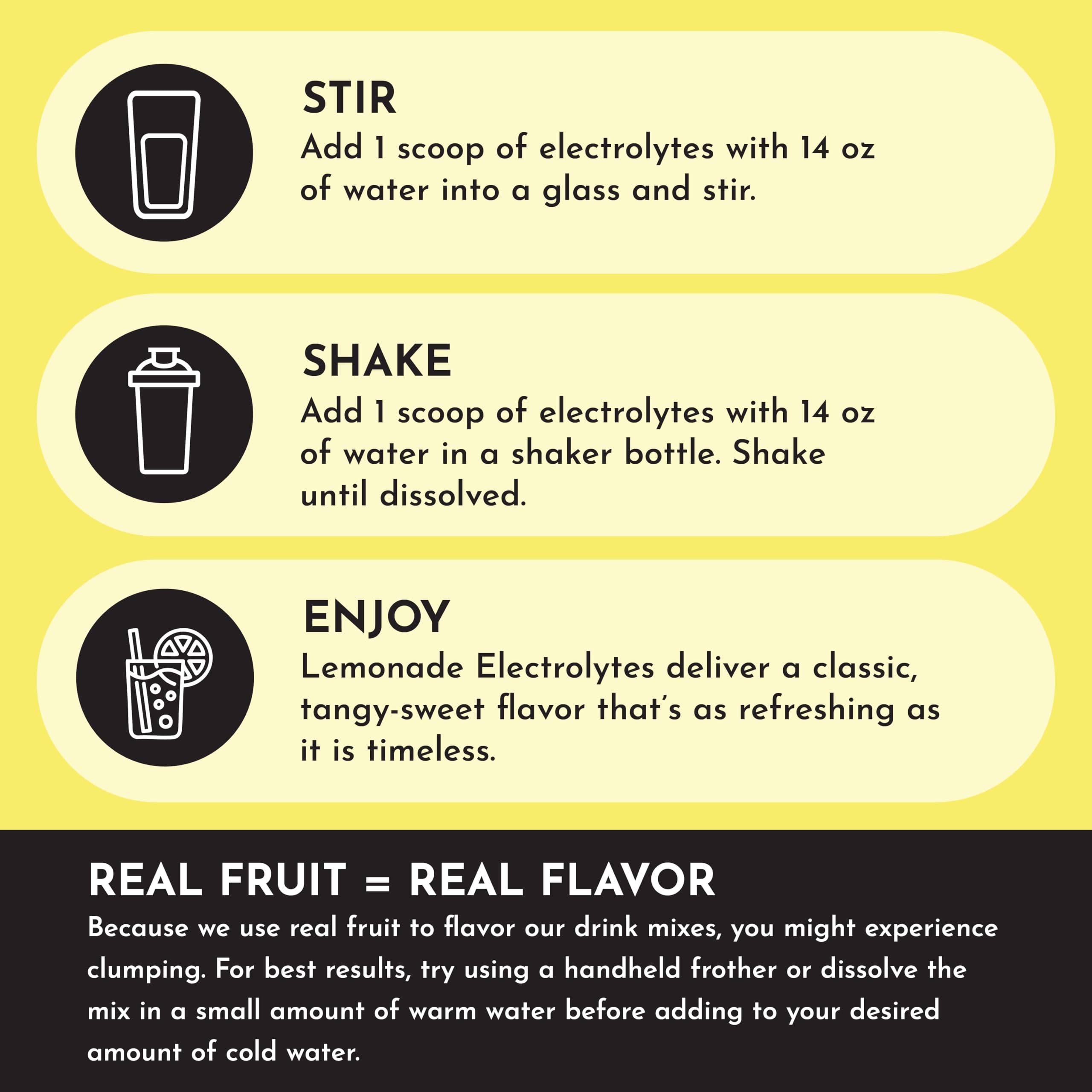 JUST INGREDIENTS Lemonade Electrolytes powder scoop aids quick mix for gym sessions.