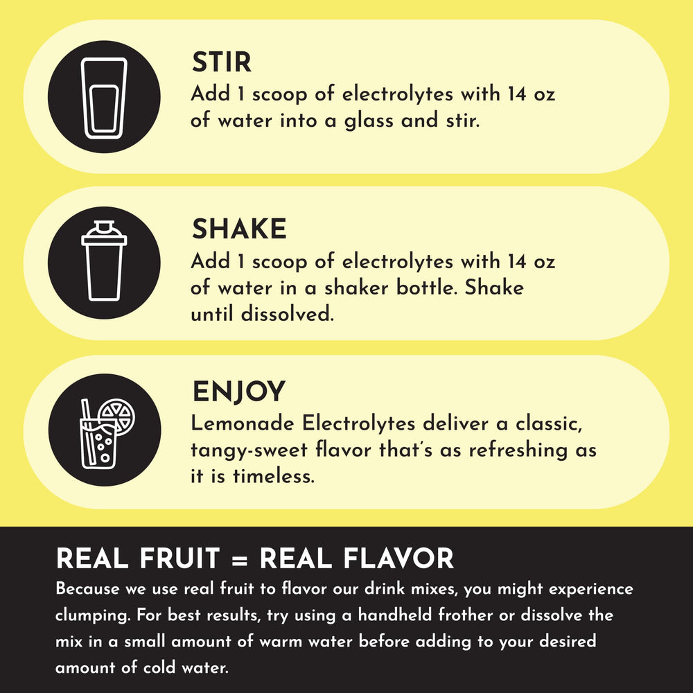 JUST INGREDIENTS Lemonade Electrolytes powder scoop aids quick mix for gym sessions.