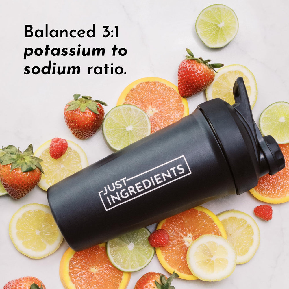 JUST INGREDIENTS Orange Pineapple Electrolytes sea-salt visuals emphasize minerals for balance