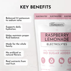 Just Ingredients Raspberry Lemonade Electrolytes glass presents a refreshing daily hydration moment