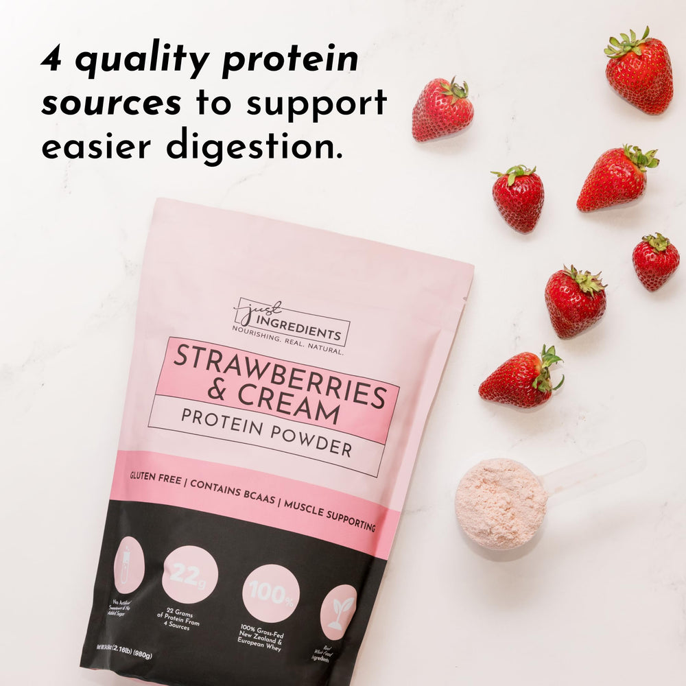 JUST INGREDIENTS label close-up emphasizing transparent ingredients and absence of fillers