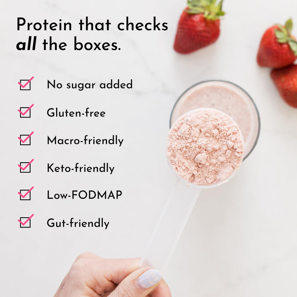 JUST INGREDIENTS Strawberries & Cream shake in glass with smooth texture and energy support
