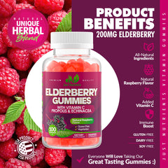 Close-up of Just Nutrients elderberry gummies showing raspberry flavor and chewy texture.