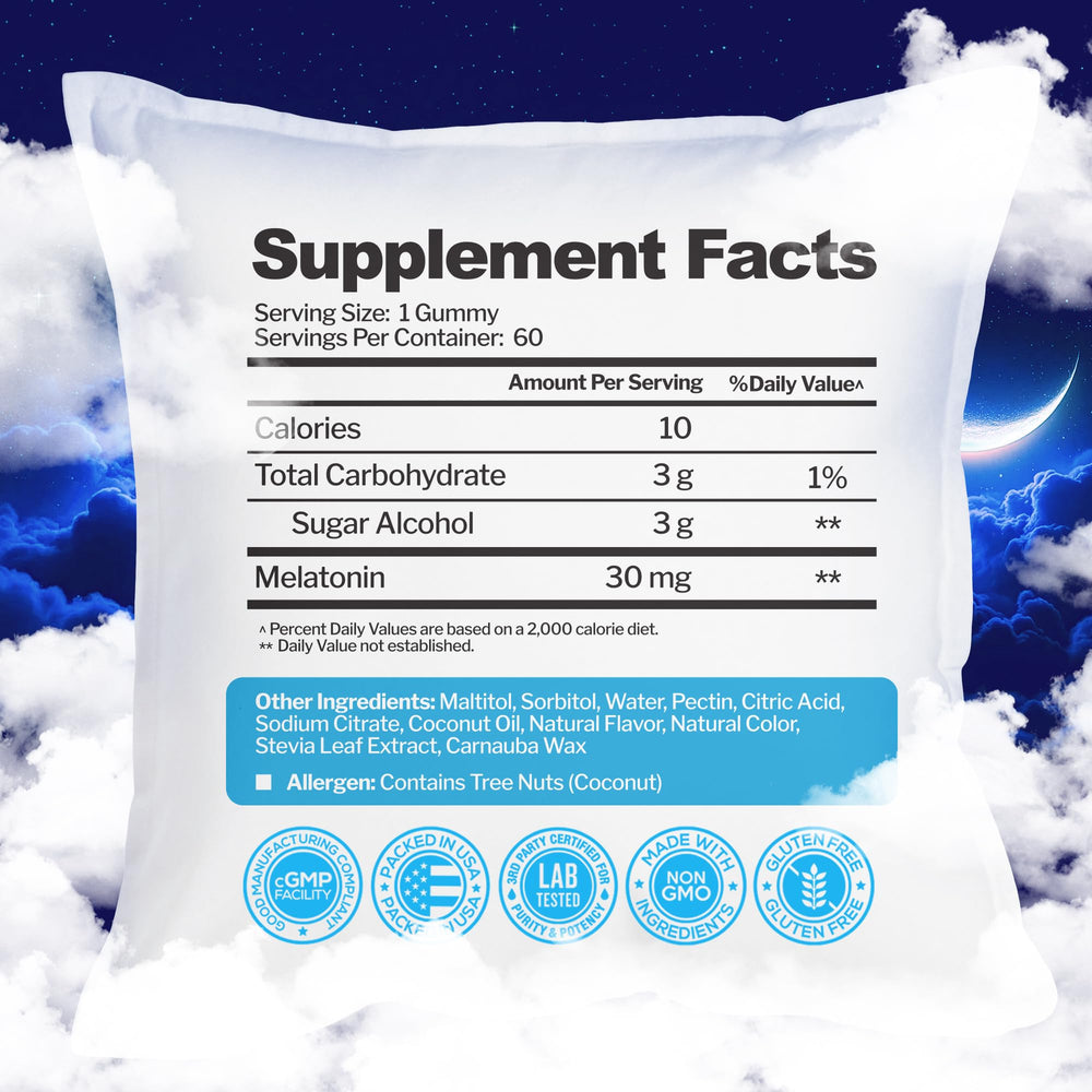 Just Nutrients Melatonin Gummies strawberry packaging showing 60 servings per bottle
