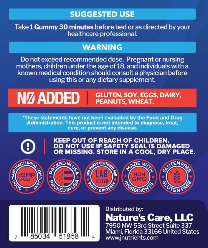 Just Nutrients Melatonin Gummies strawberry packaging emphasizes gluten-free and non-GMO ingredients