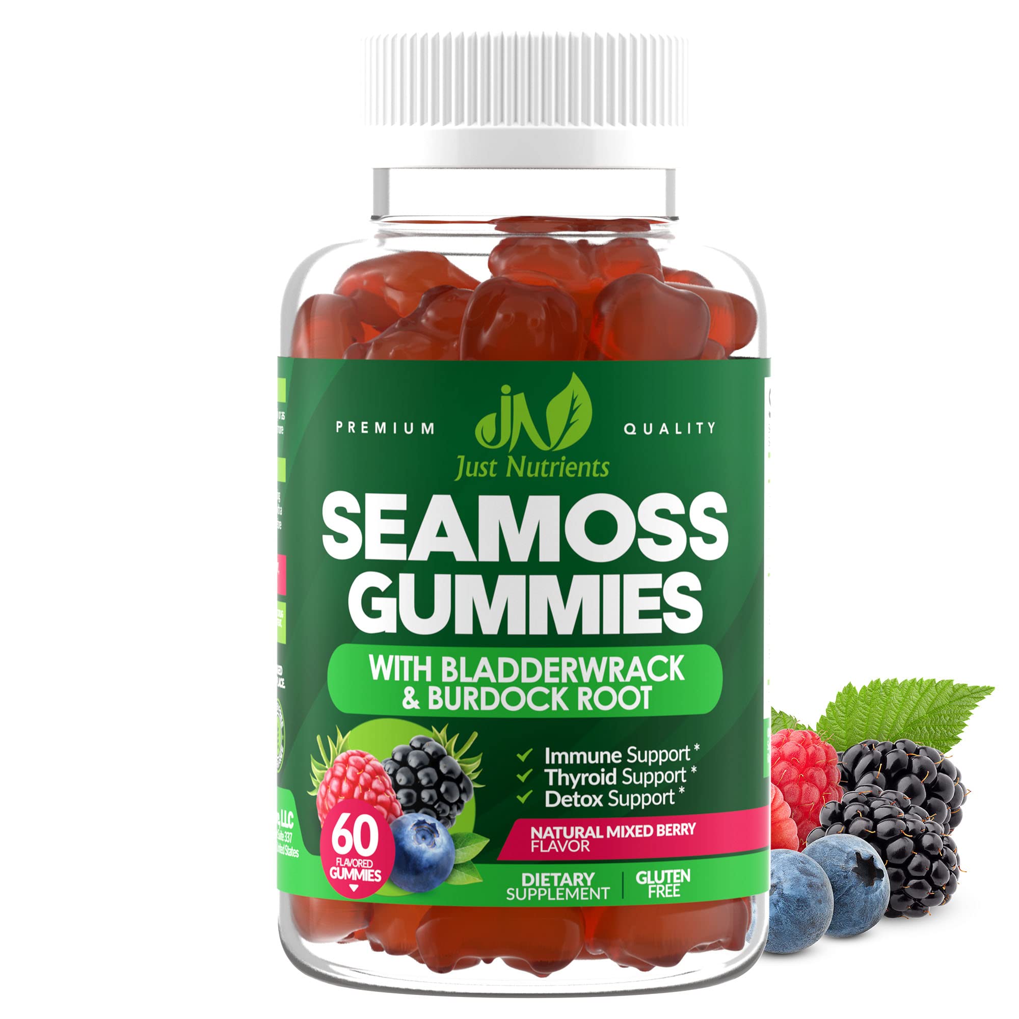 Just Nutrients Sea Moss Gummies bottle ready for daily immune and energy support.