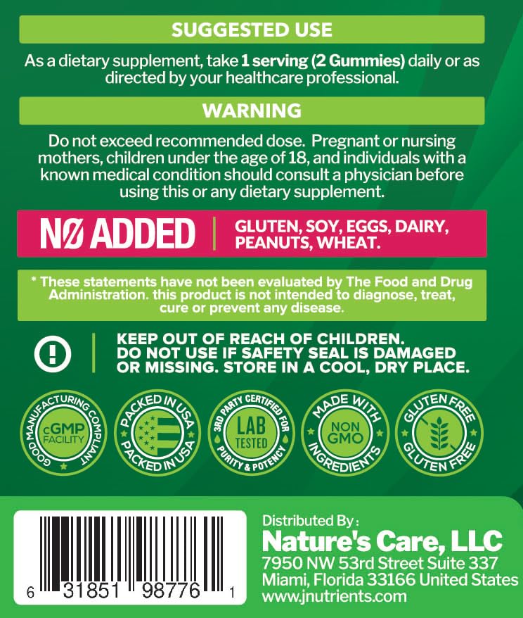 Just Nutrients Sea Moss Gummies nutrition facts panel supports mindful supplement planning.
