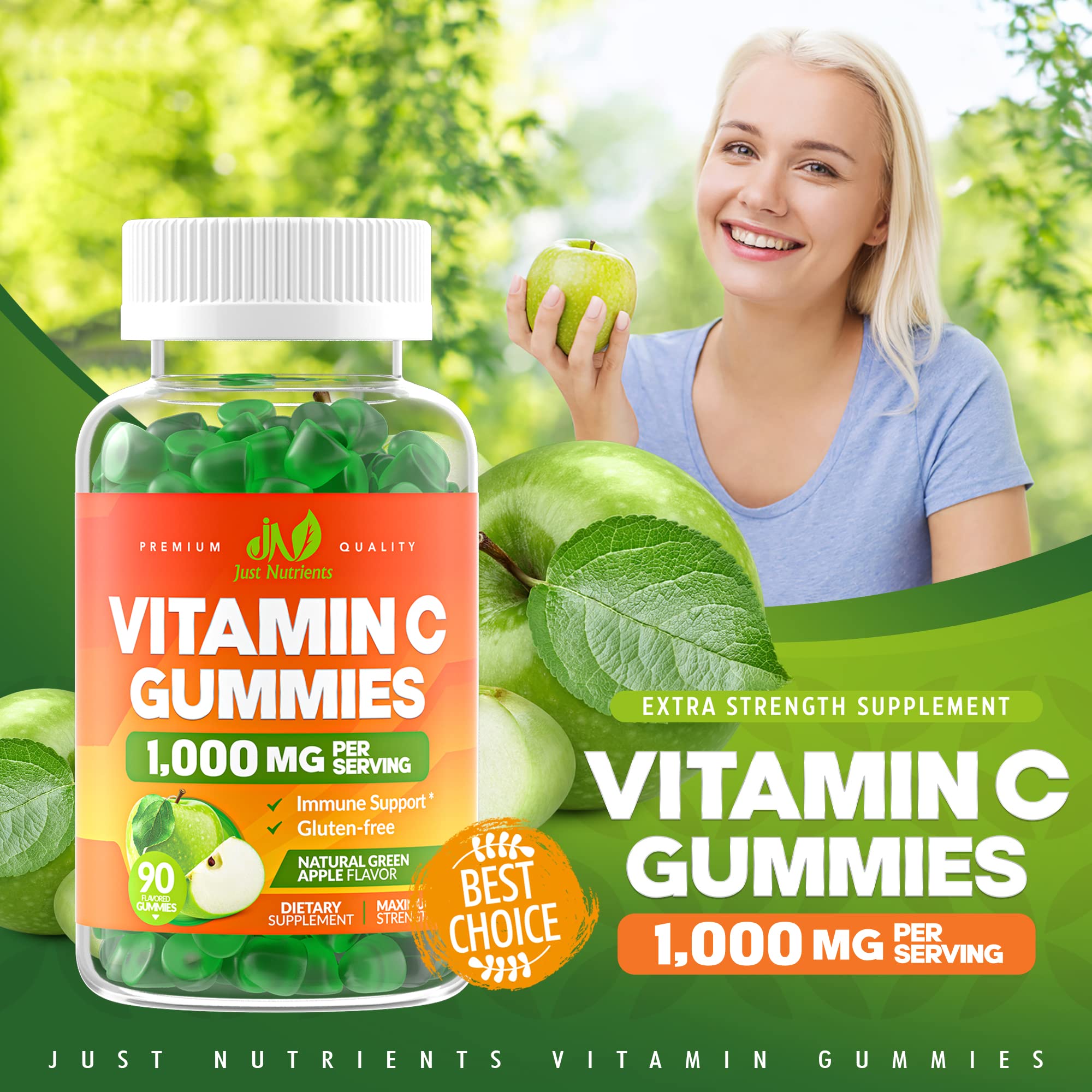 Just Nutrients bottle showing three gummies as a 30-day supply.
