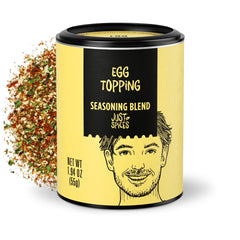 Just Spices Egg Topping pack shot highlights sesame and chili crunch for eggs