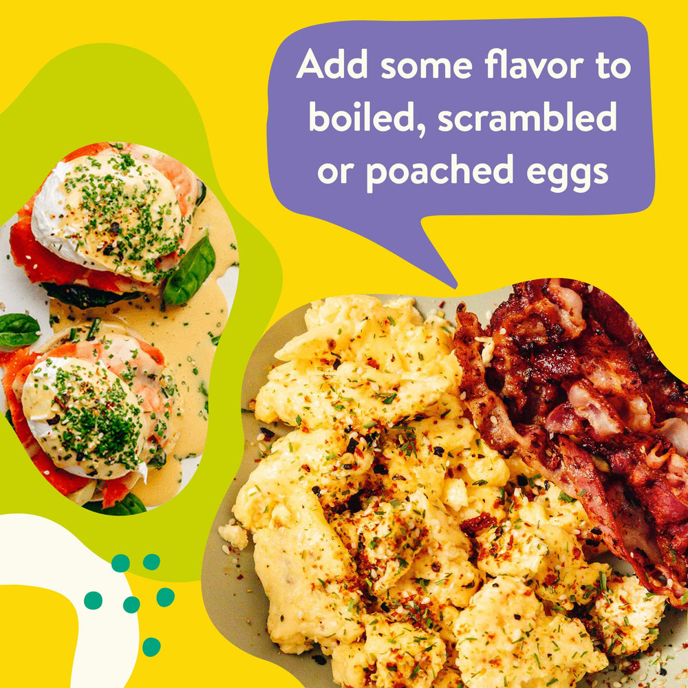 Just Spices Egg Topping on scrambled eggs boosts texture and taste