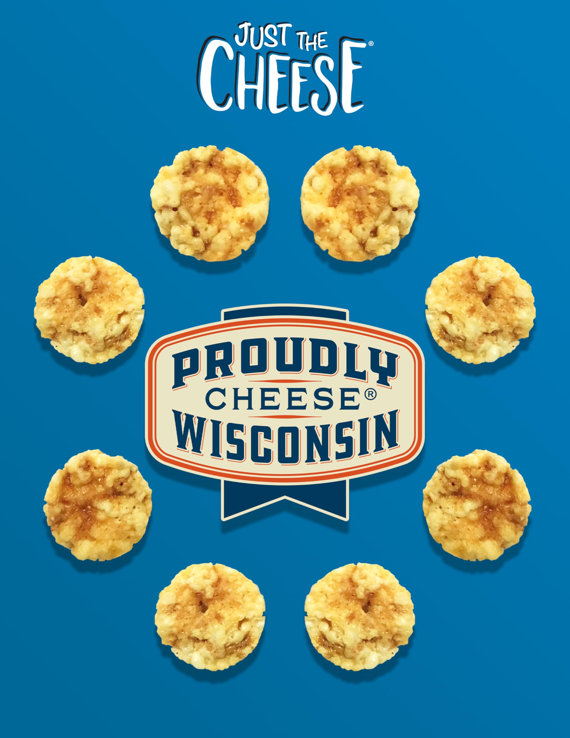 Just the Cheese Minis gluten-free, zero sugar crisps for safe indulgence.
