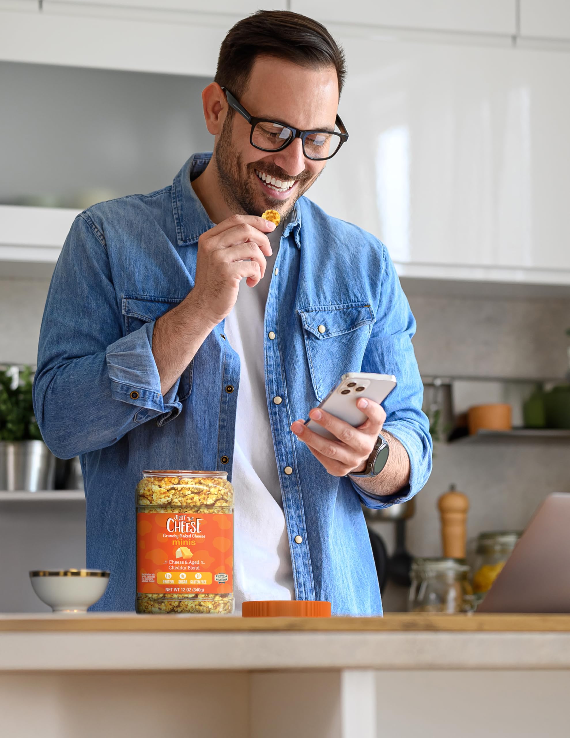 Just the Cheese Minis on keto-friendly snacking moment.