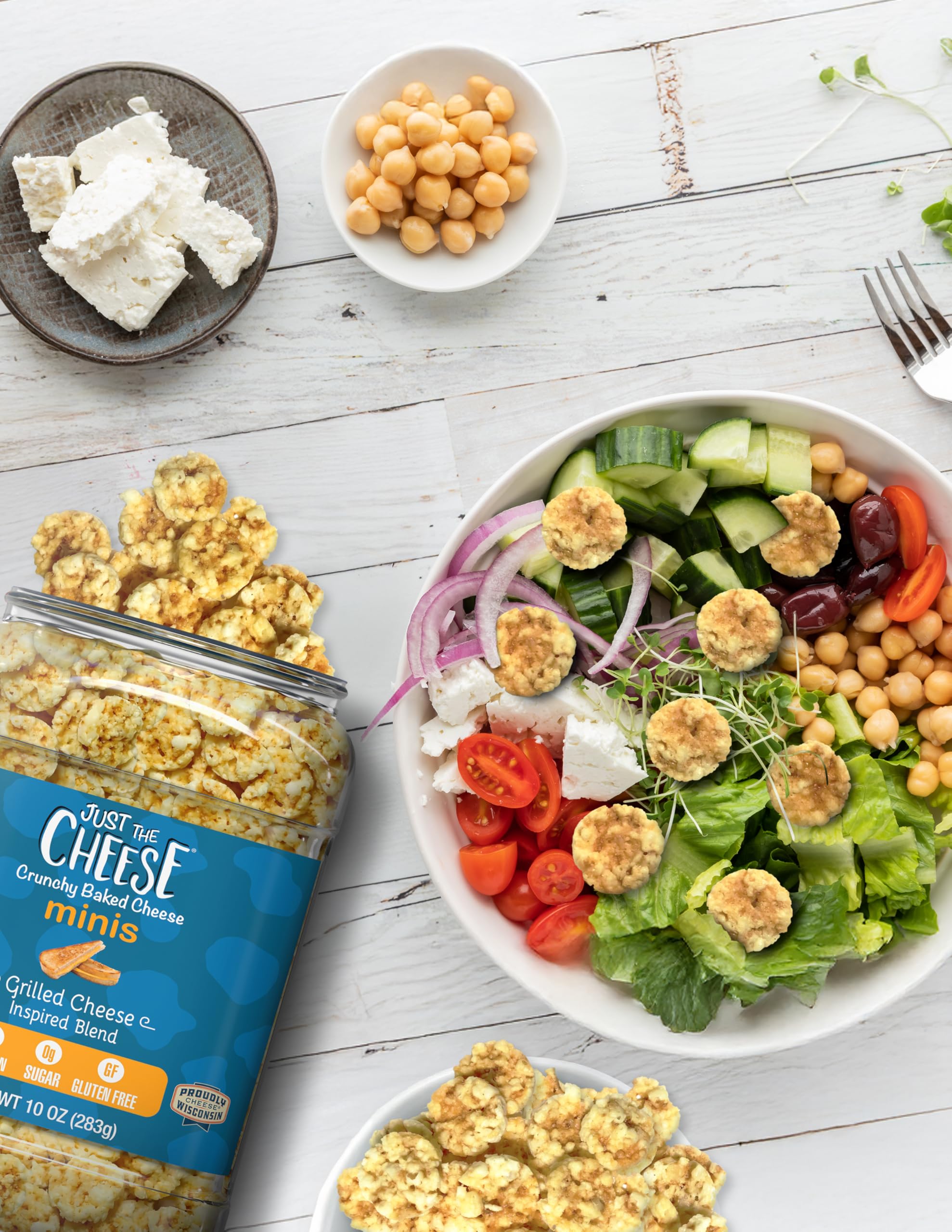 Just the Cheese Minis oven-baked crisps deliver a crisp texture.