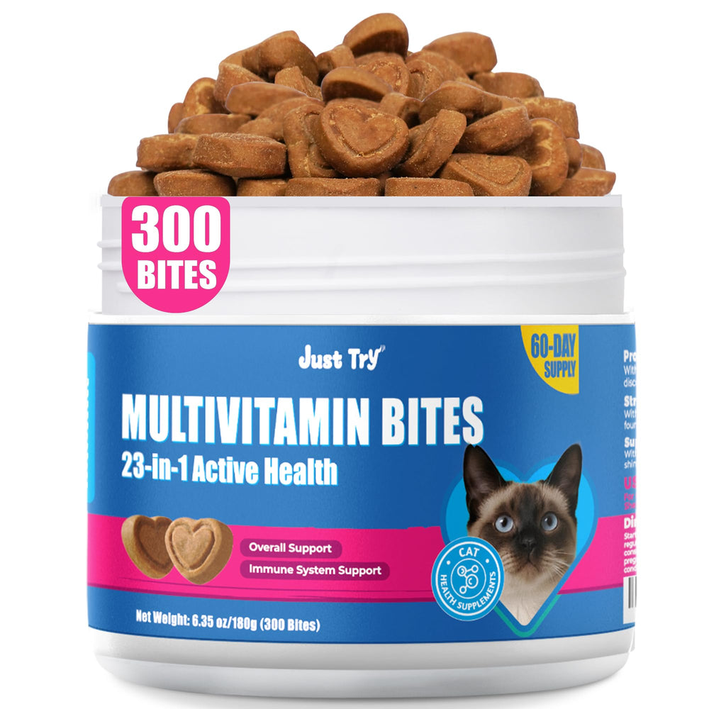 Just Try 23 in 1 Taurine cat treats jar with complete vitamin blend for daily wellness