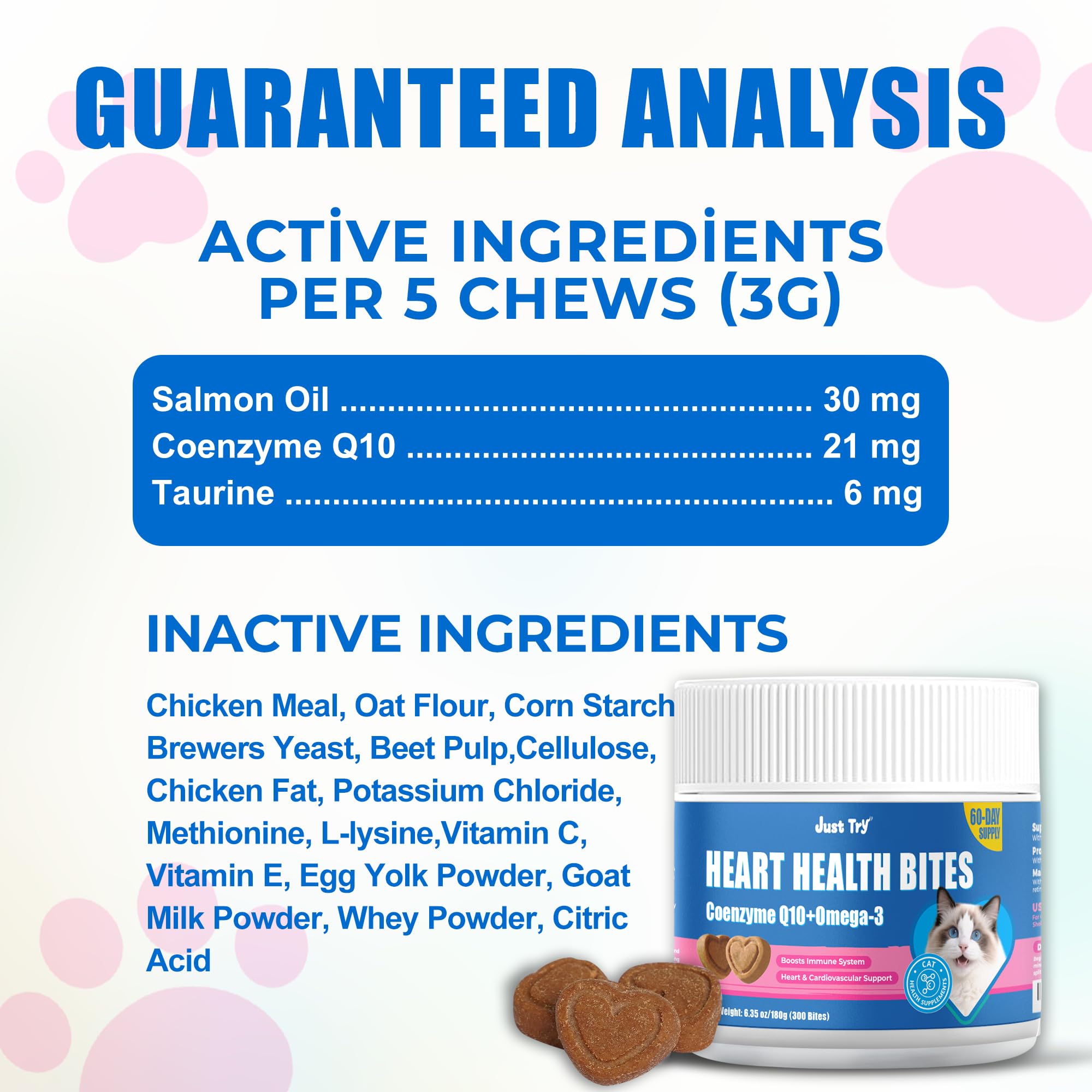 Just Try CoQ10 Cat Bites soft chews for picky eaters.