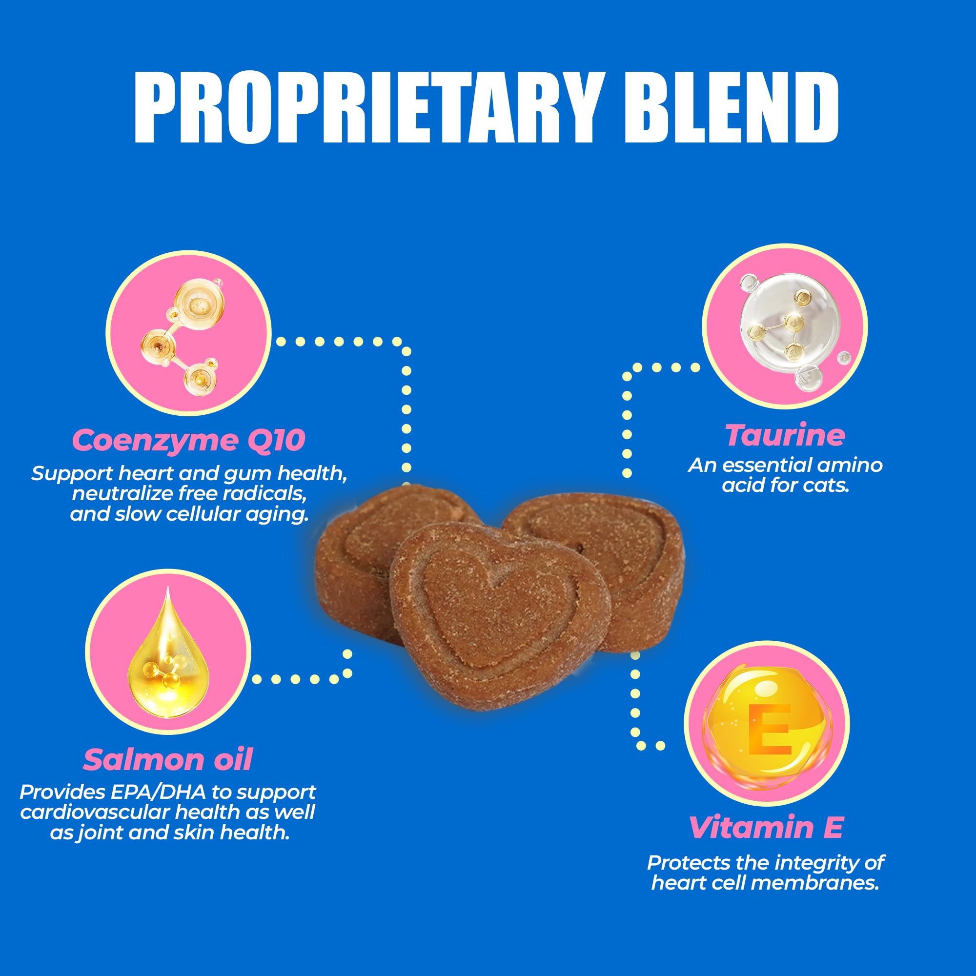 Just Try CoQ10 Cat Bites taurine and Q10 for heart support.