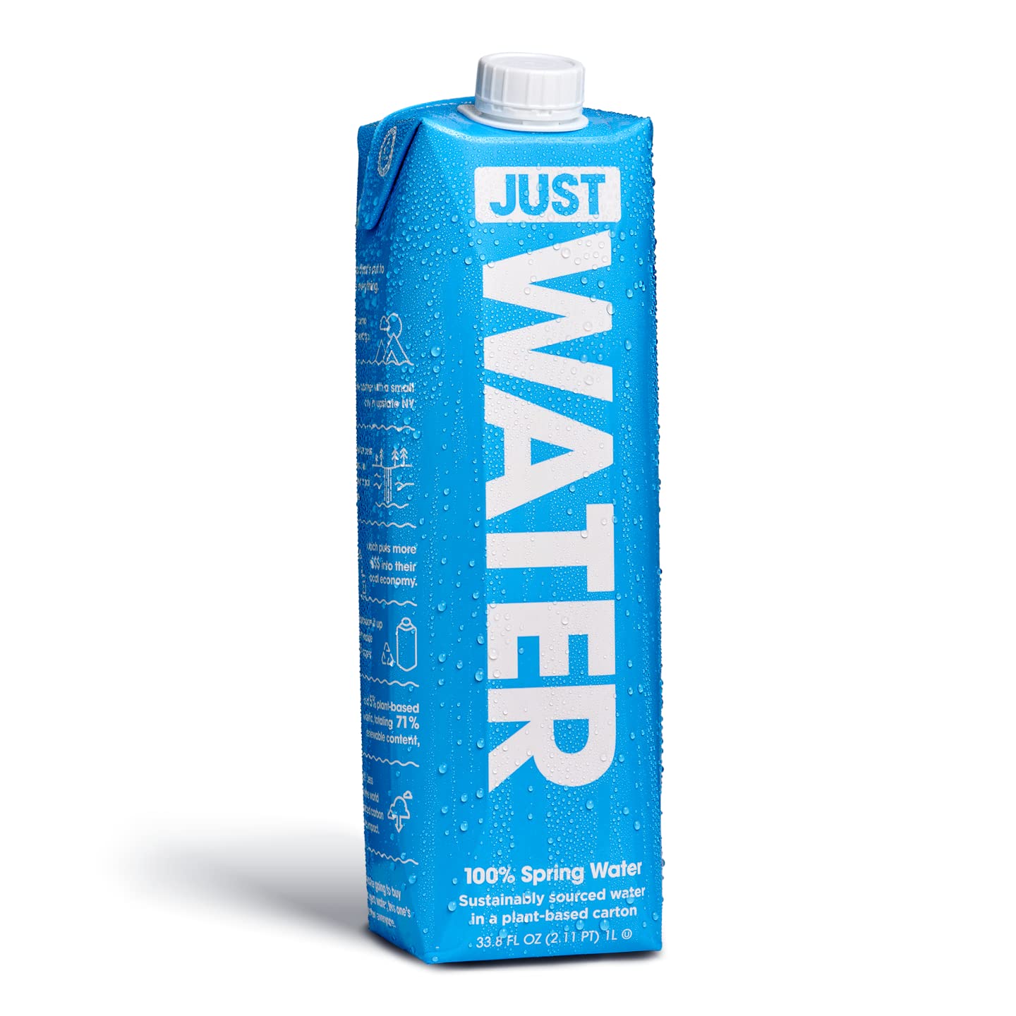 JUST Water 1L bottle full, ready for on-the-go hydration in eco-friendly packaging