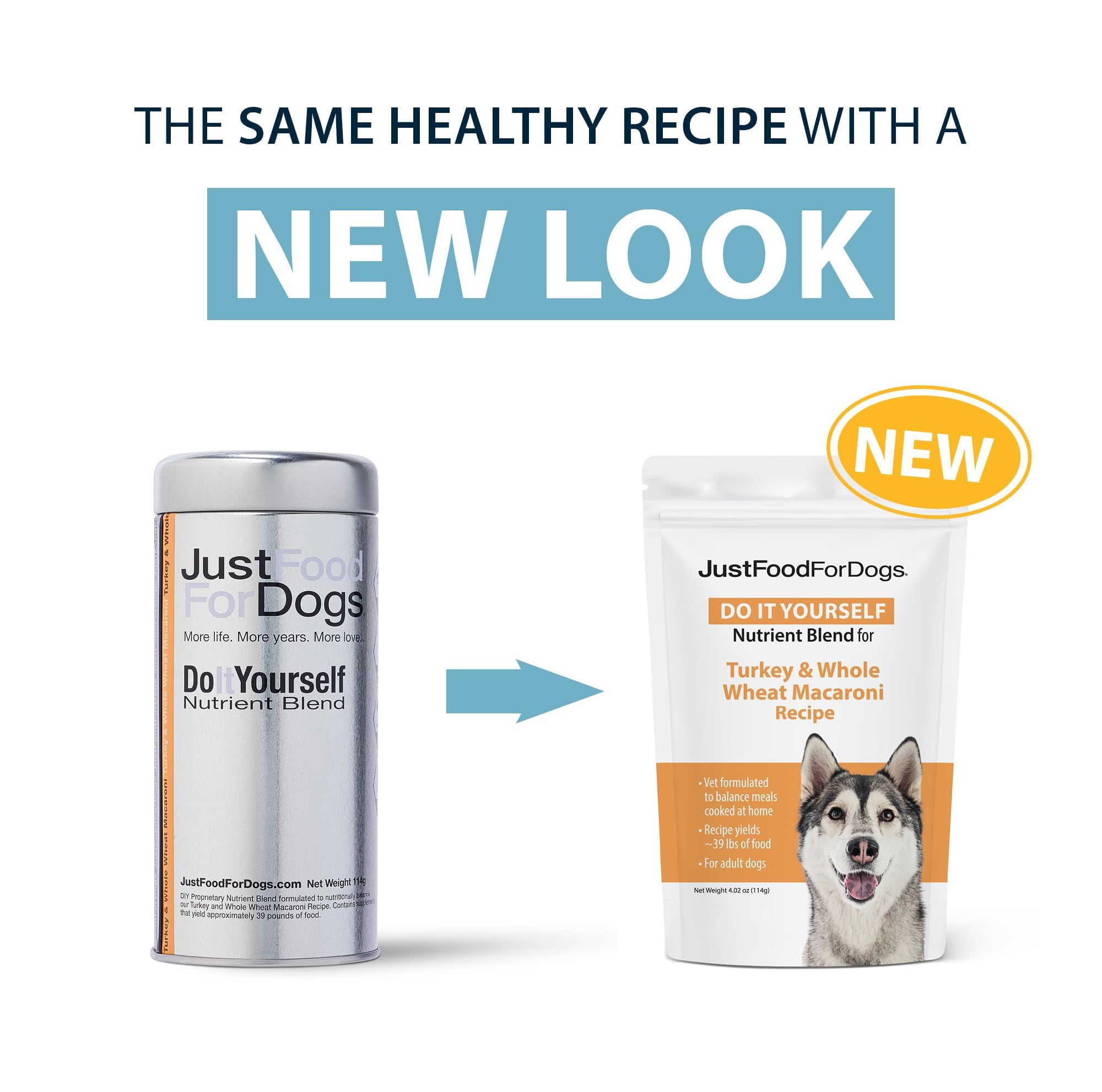 JustFoodForDogs Nutrient Blend ingredients, human-grade, used in vet-developed recipes.