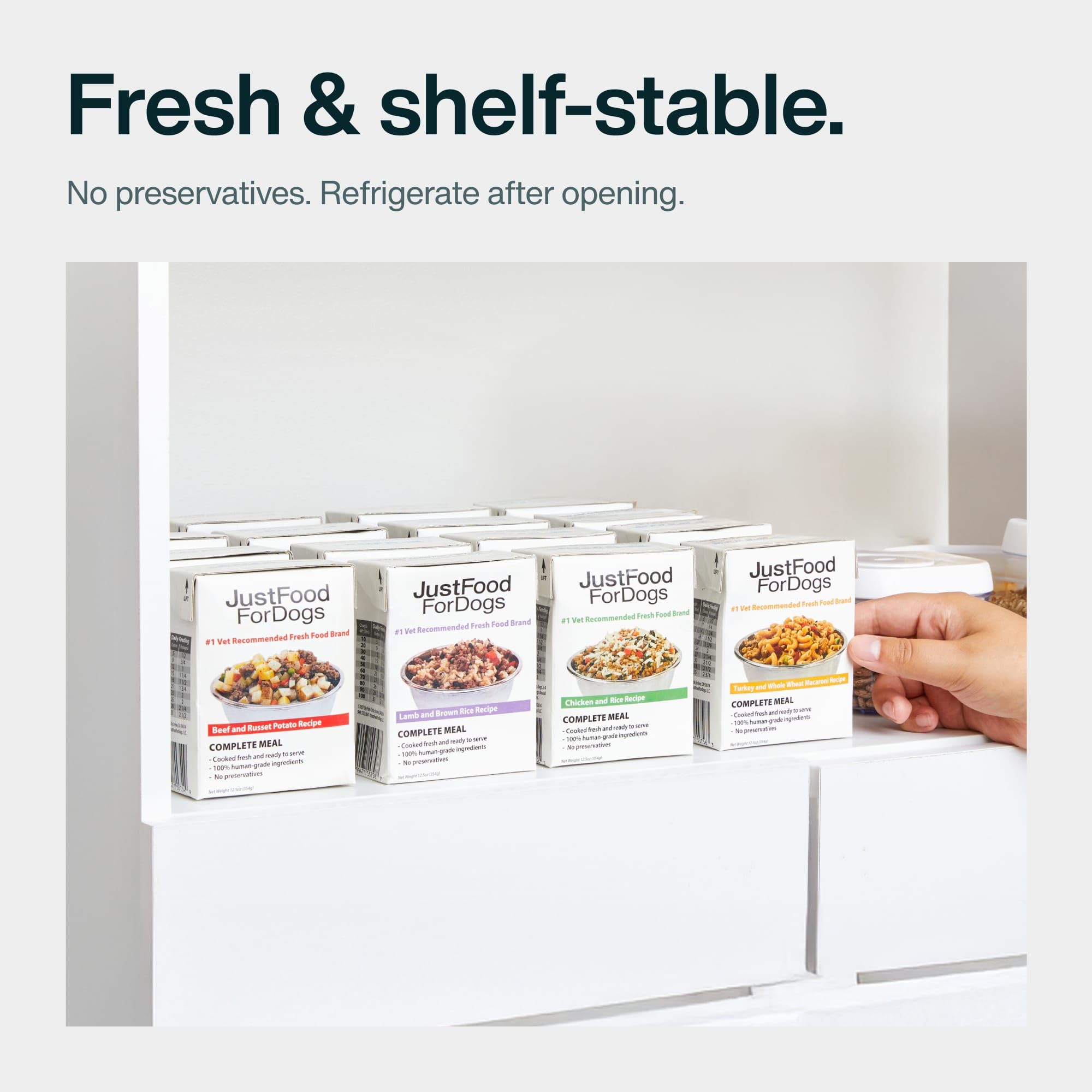 JustFoodForDogs Pantry Fresh ready-to-serve meal in bowl.