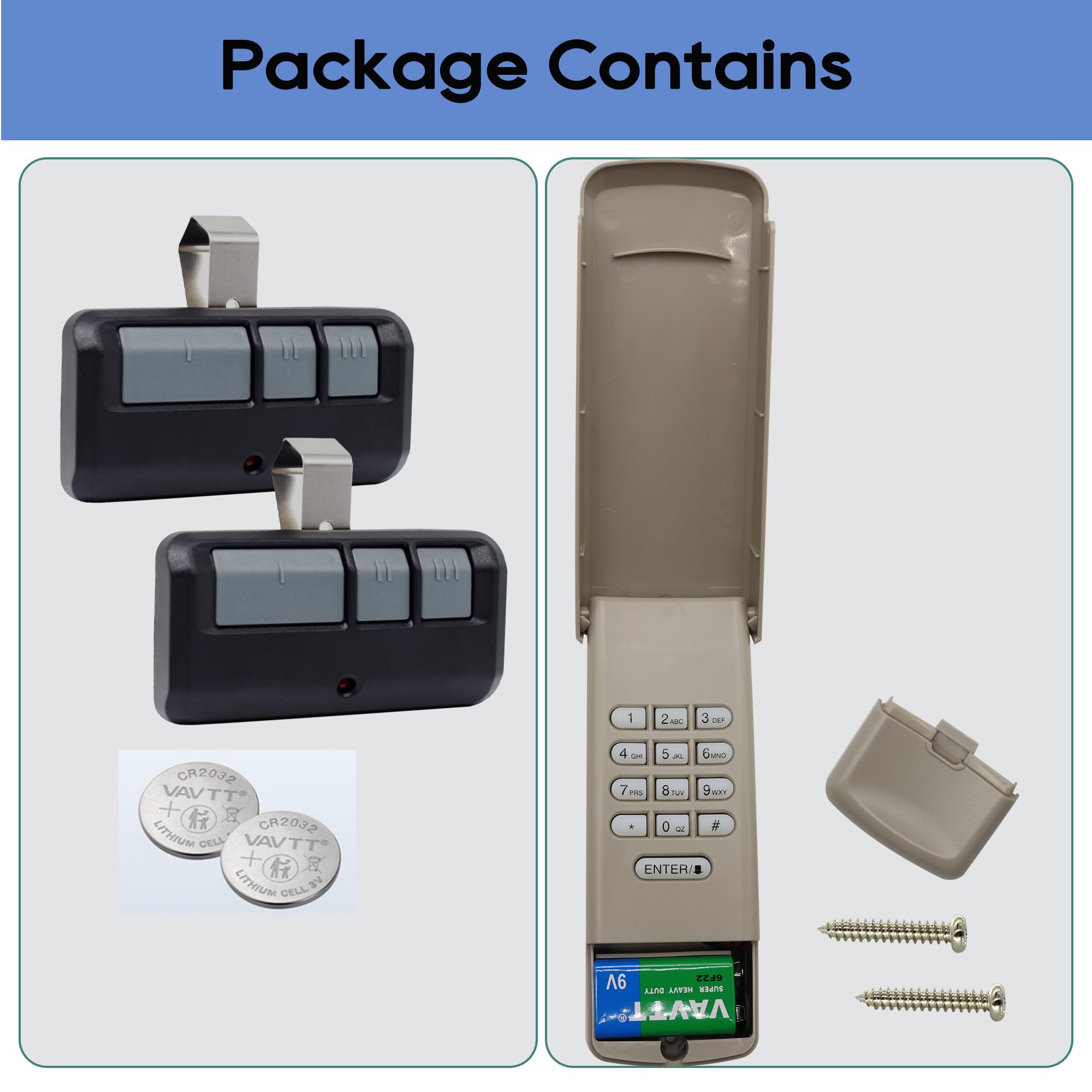 JUSTHILLUP battery-powered wireless keypad closeup with included battery