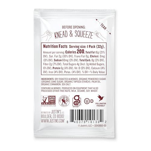 Justins Almond Cinnamon Squeeze Pack spread on toast, creamy texture.