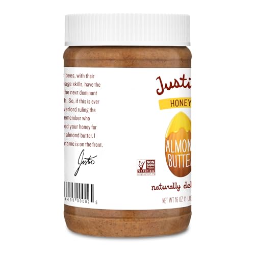 Close-up of almonds and honey in Justin's Honey Almond Butter.